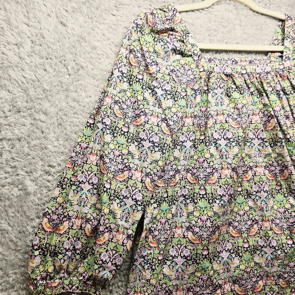 Liberty Art Fabrics J Crew Colorful Bird Blouse Wide Sleeve Womens Size 2 Spring